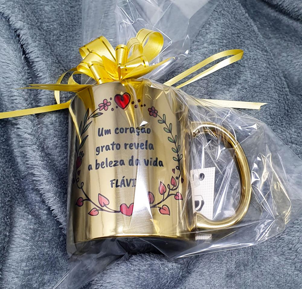 Caneca Cromada Dourada Personalizado para Amigos (unidade)