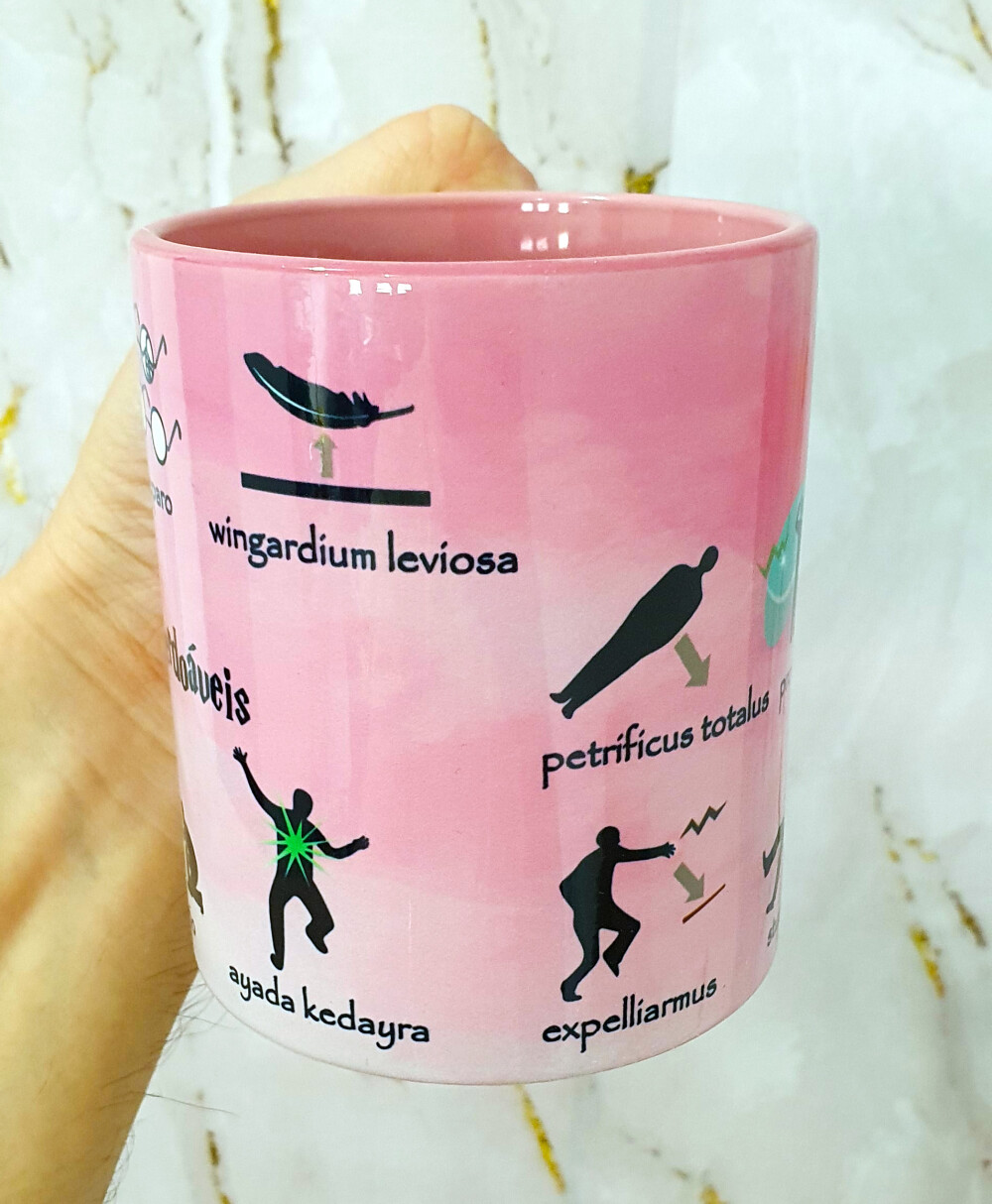 Caneca Rosa Presente Harry Potter os Feitiços Mais Populares