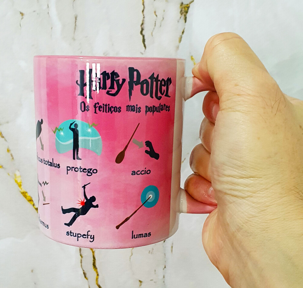 Caneca Rosa Presente Harry Potter os Feitiços Mais Populares