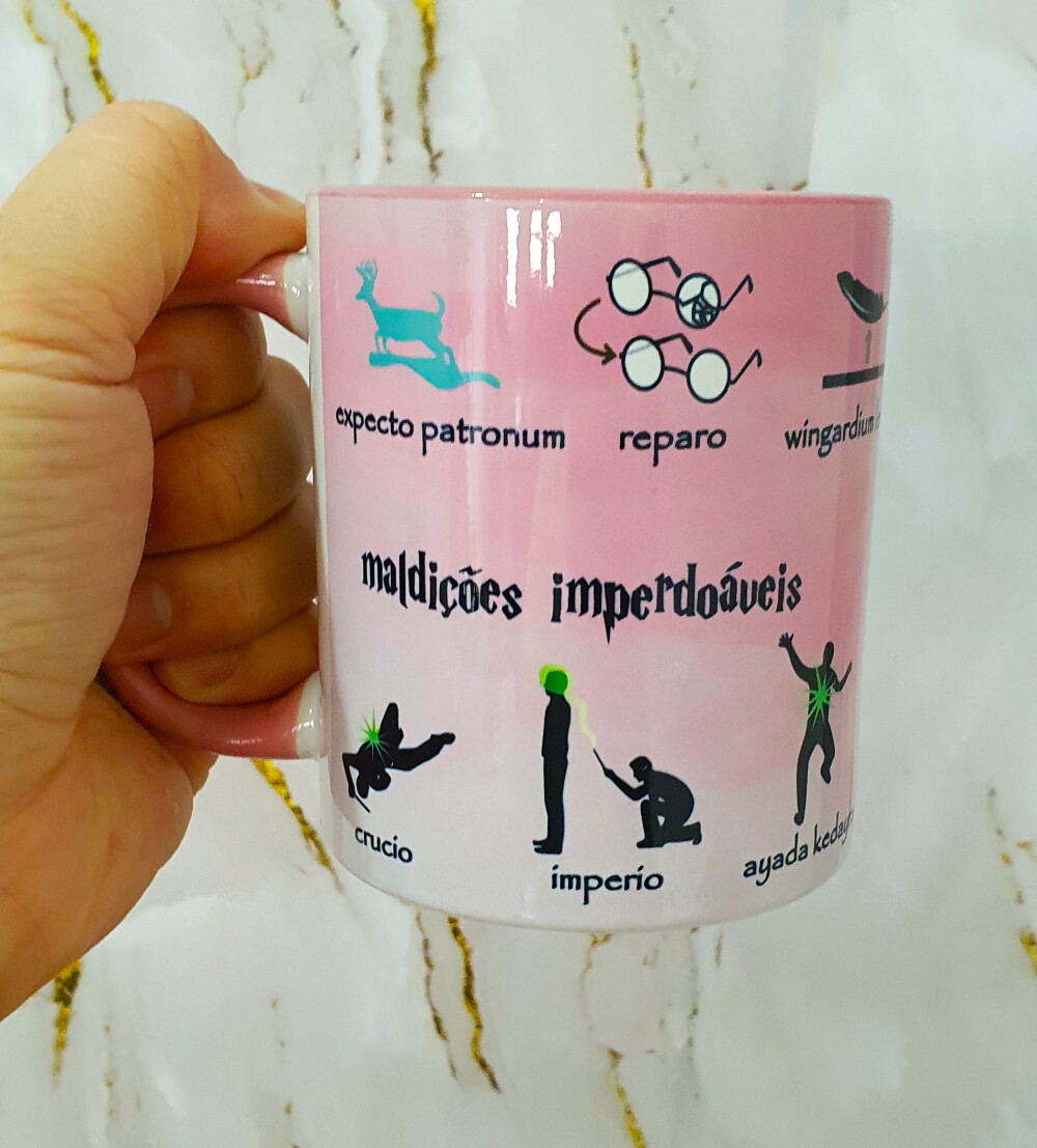 Caneca Rosa Presente Harry Potter os Feitiços Mais Populares