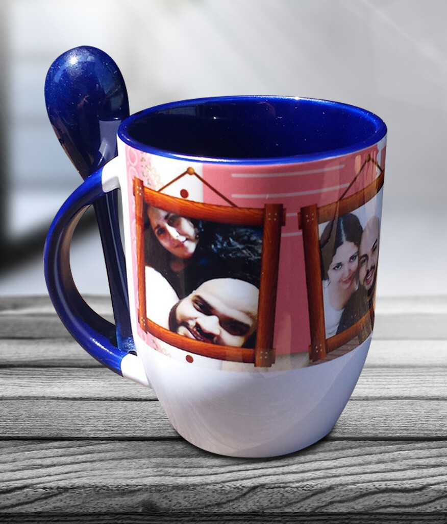Caneca Azul Colher Personalizada - para Namorado e Namorada