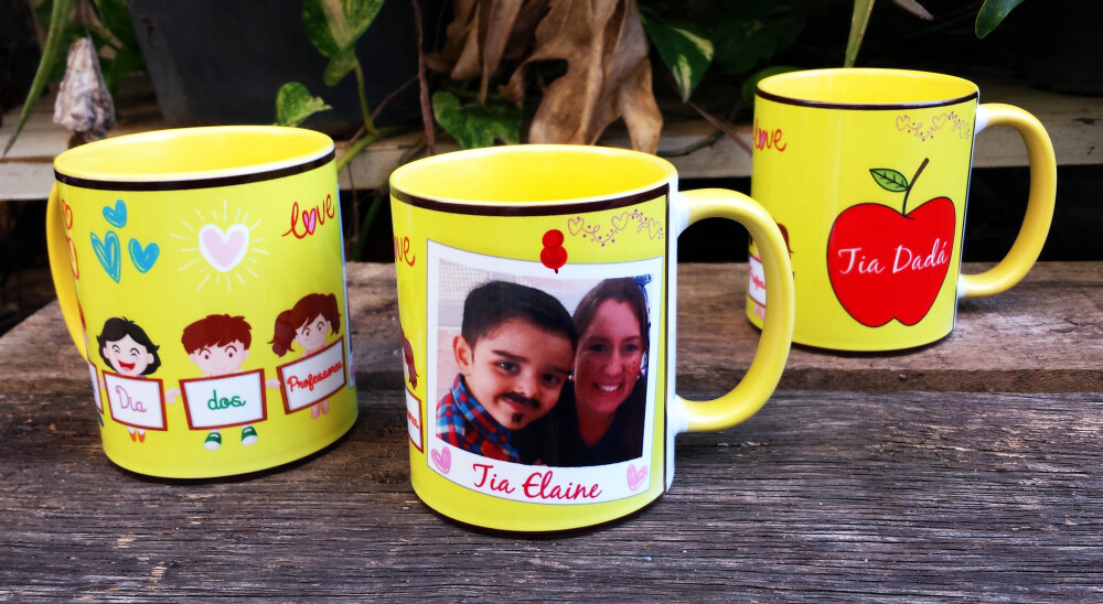 Caneca Porcelana Amarela Personalizada Professores Escola