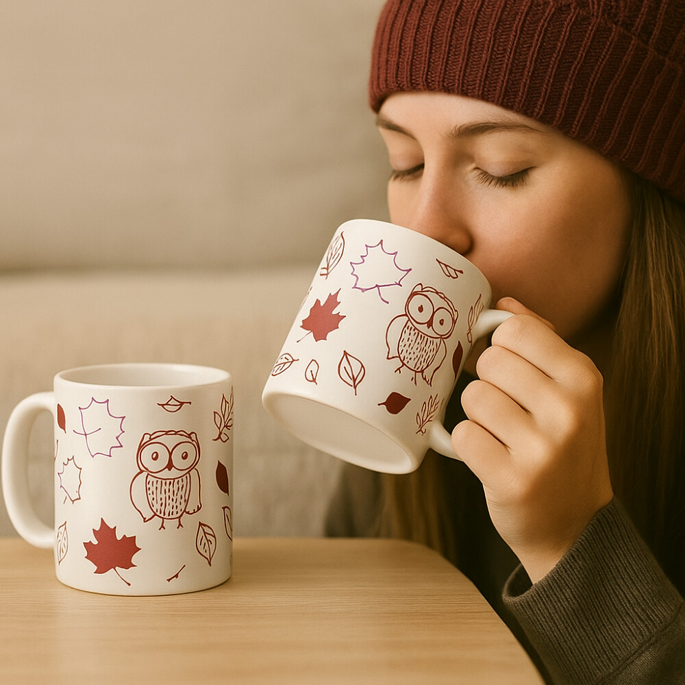 Caneca Branca Personalizada Estampa de Coruja