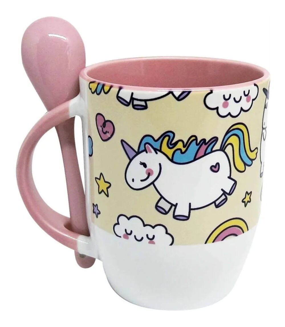 Caneca Colher Rosa Personalizado Estampa Unicórnio