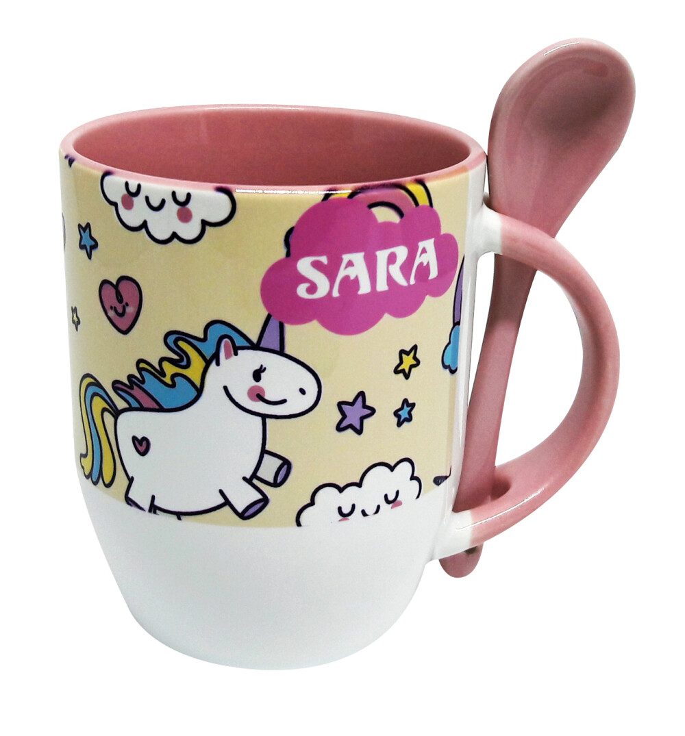 Caneca Colher Rosa Personalizado Estampa Unicórnio