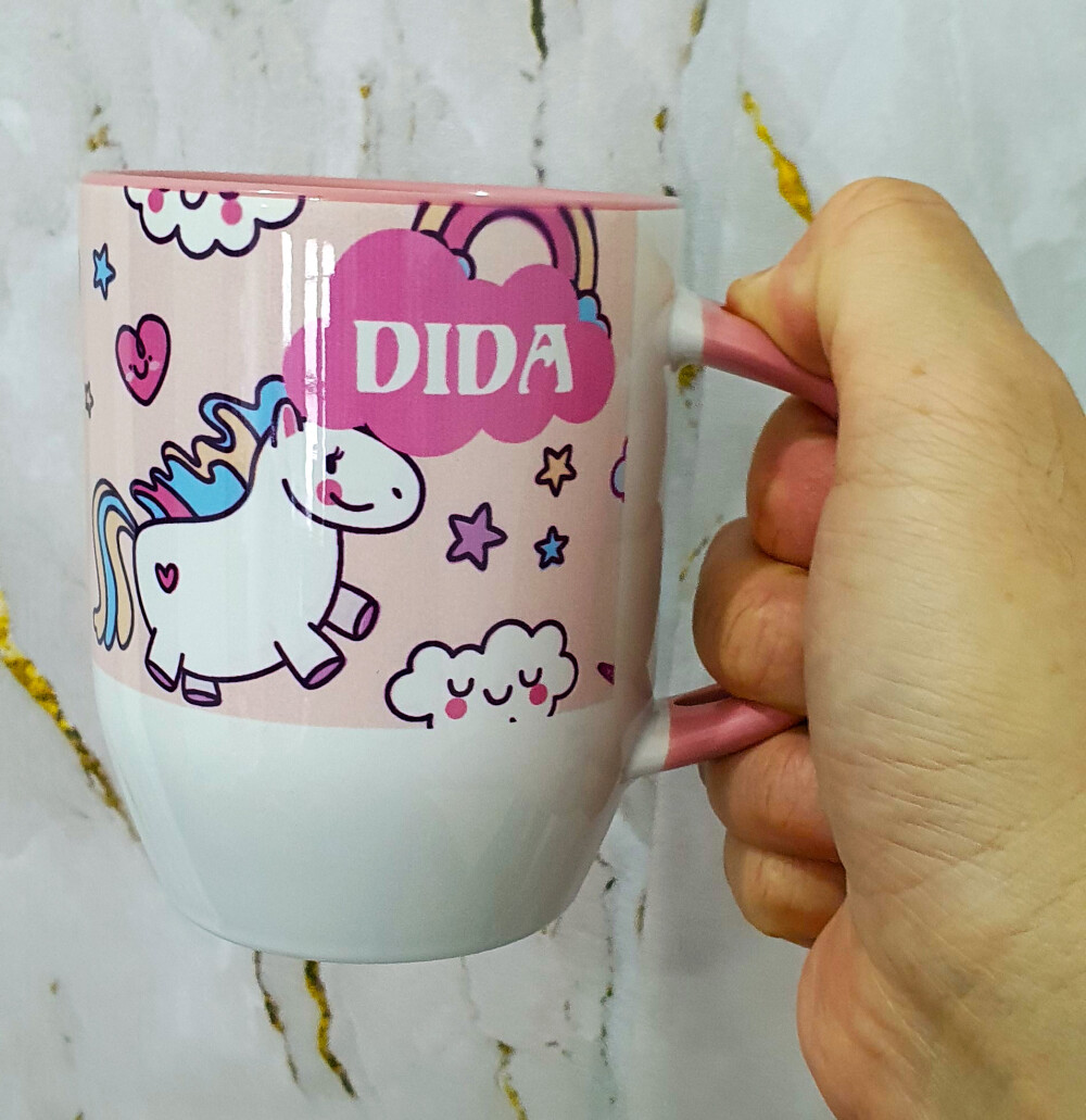 Caneca Colher Rosa Personalizado Estampa Unicórnio