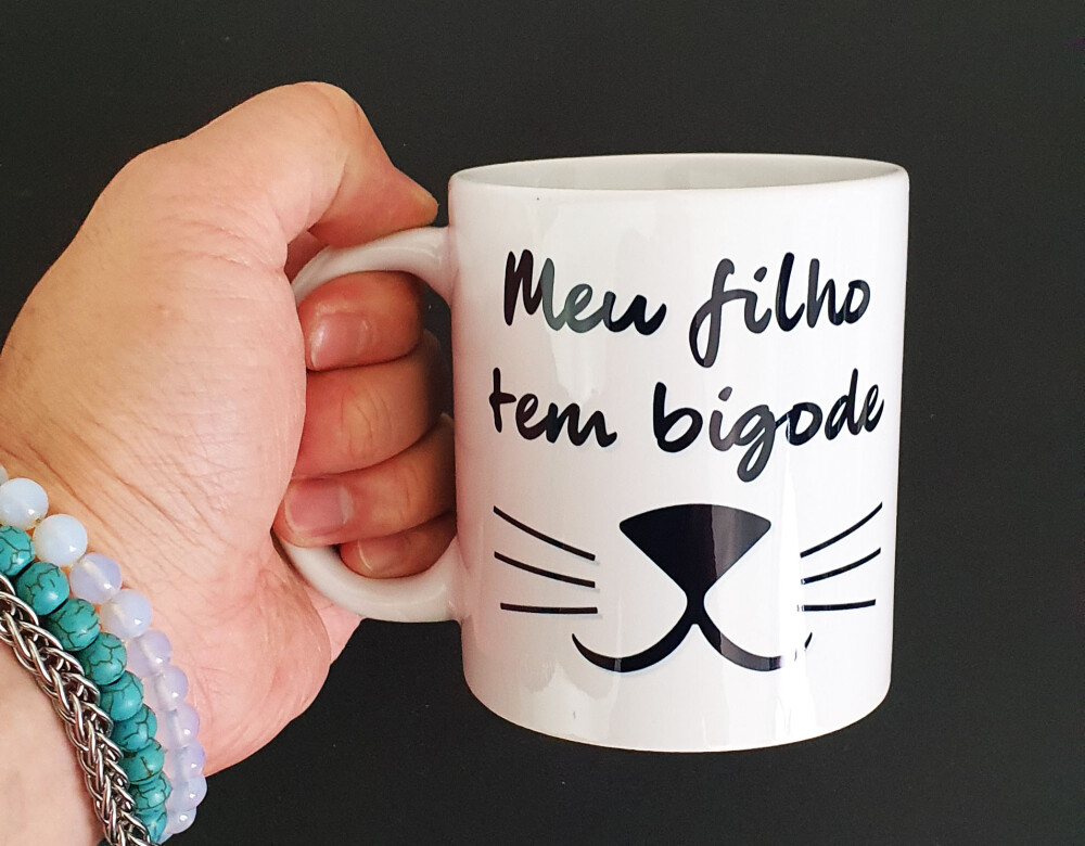 Caneca Branca Gato Personalizada - Meu Filho Tem Bigode