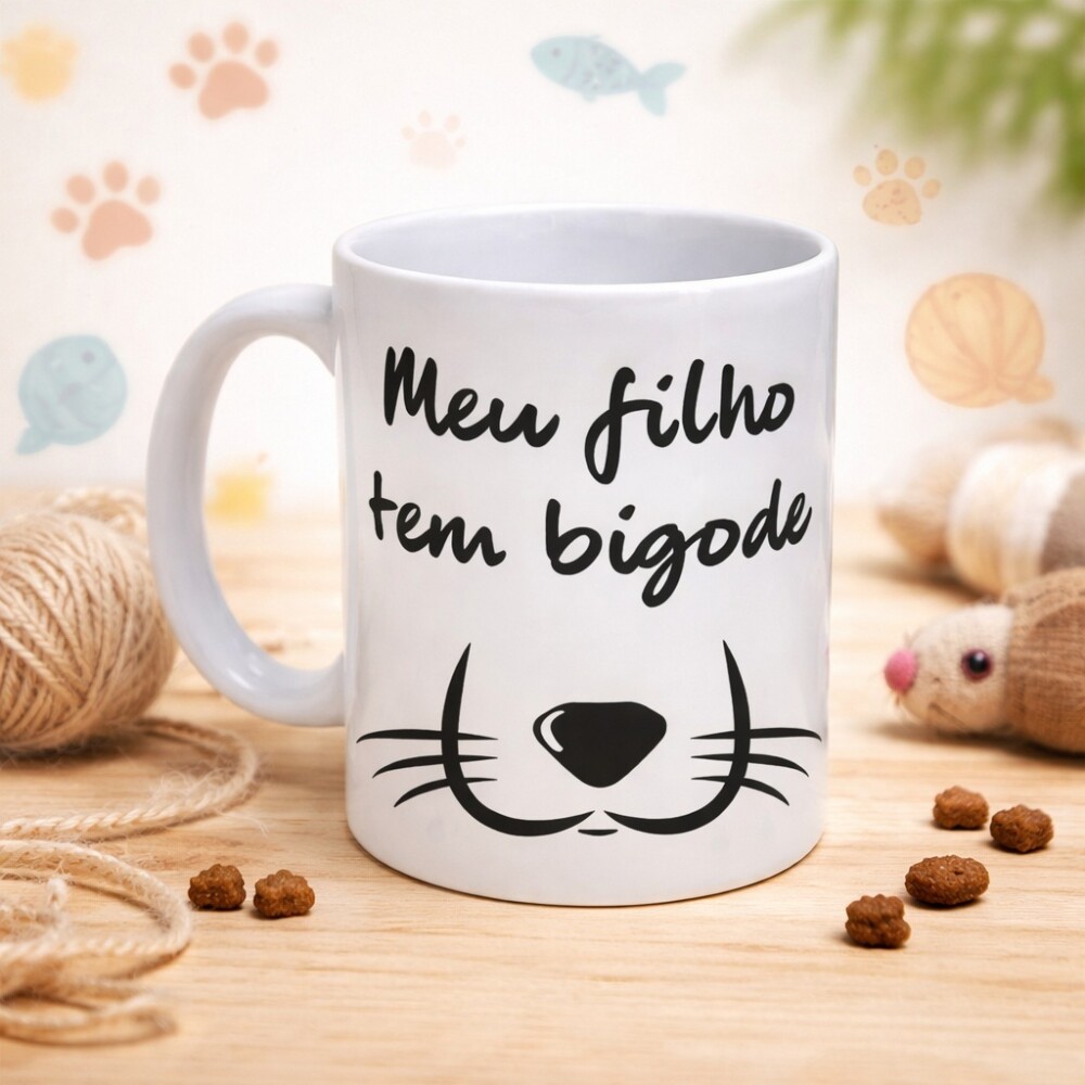 Caneca Branca Cachorro Personalizado - Meu Filho Tem Bigode