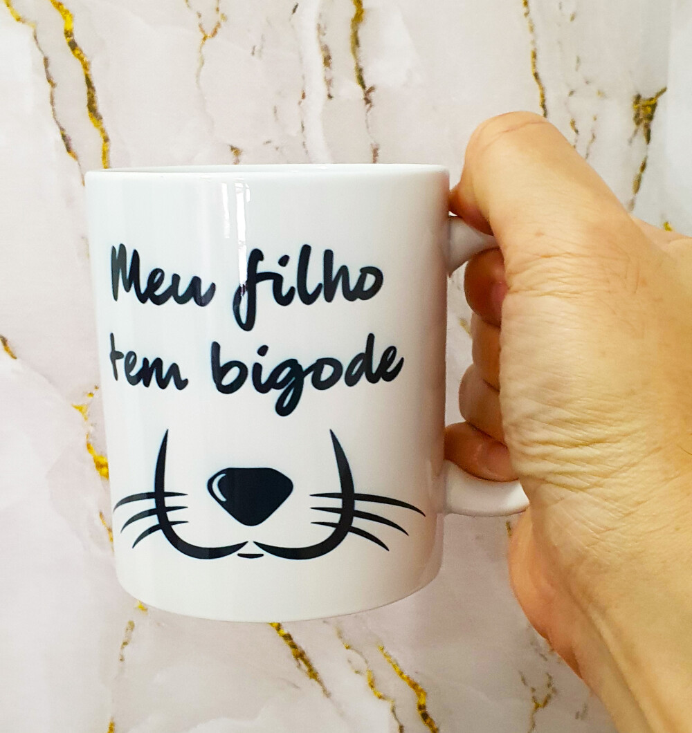 Caneca Branca Cachorro Personalizado - Meu Filho Tem Bigode