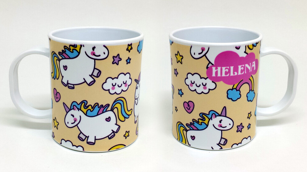 Caneca Plástico Polímero Personalizada Unicórnio
