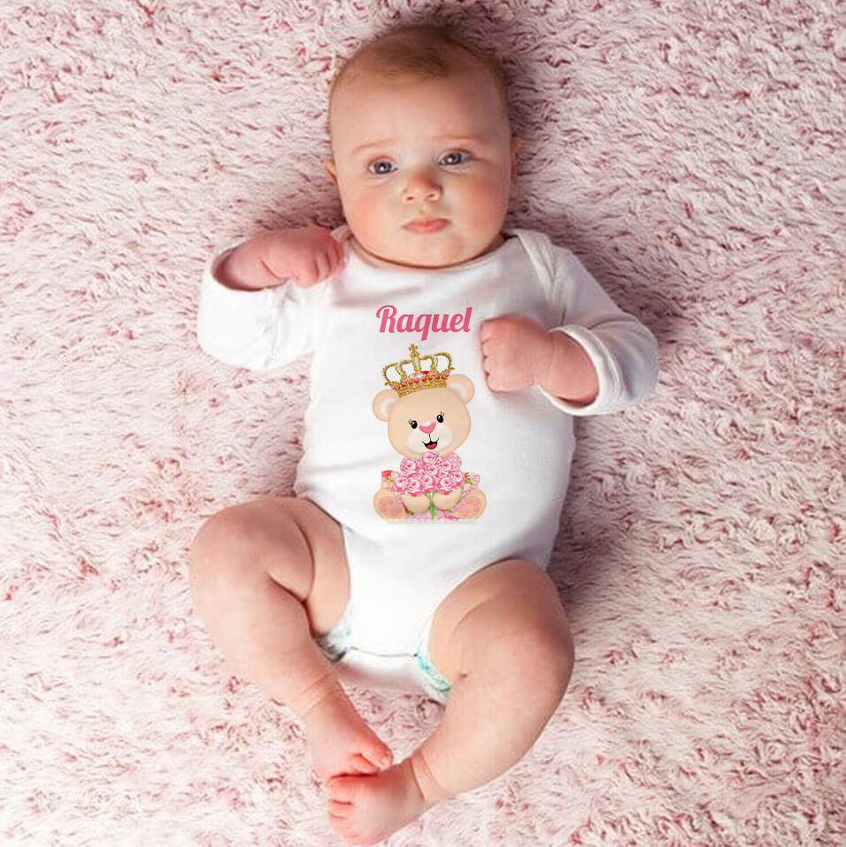 Body Baby Branco Personalizado Ursinha Princesa