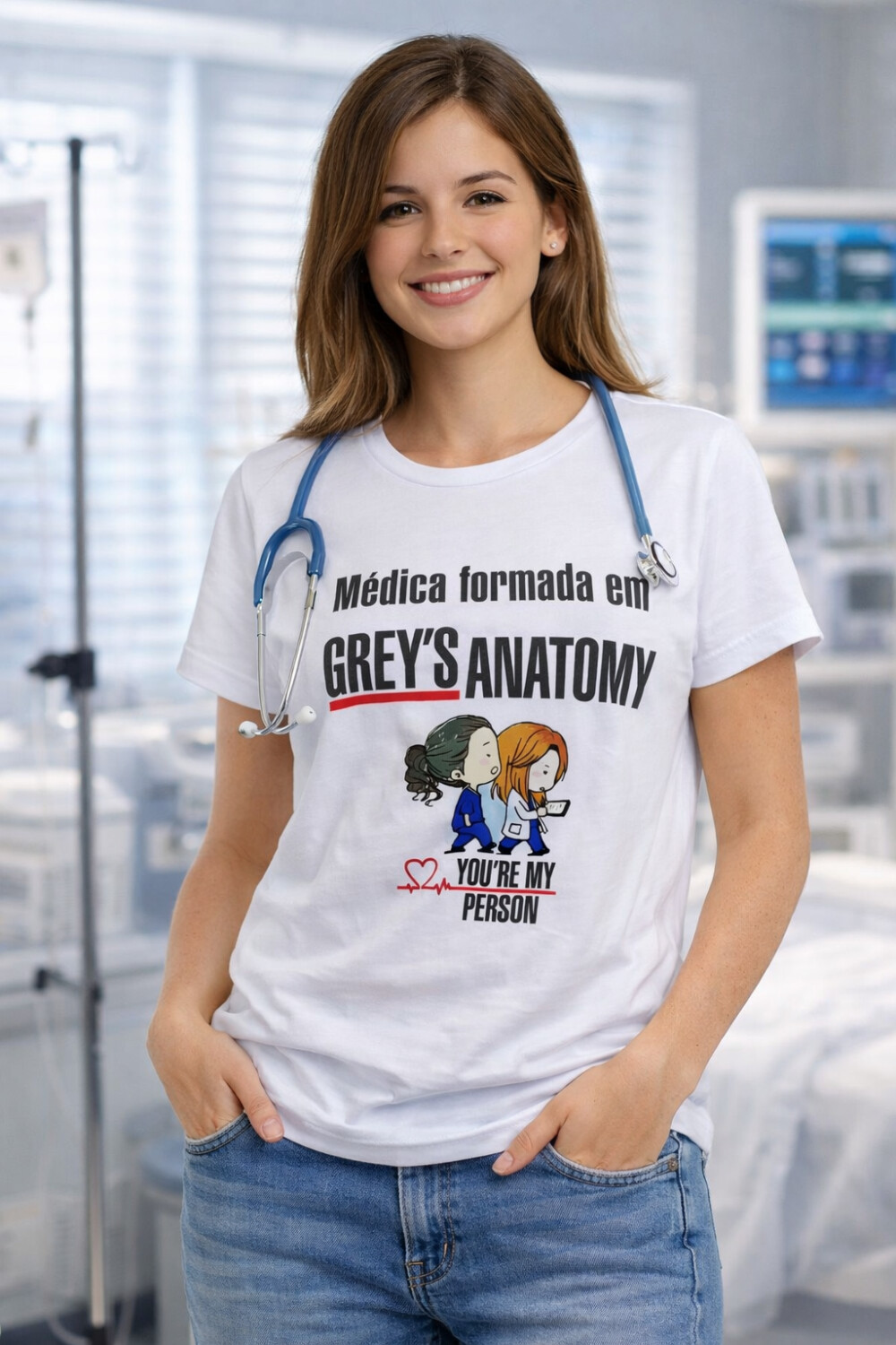 Camiseta Baby Look Branca Personalizado Grey´s Anatomy