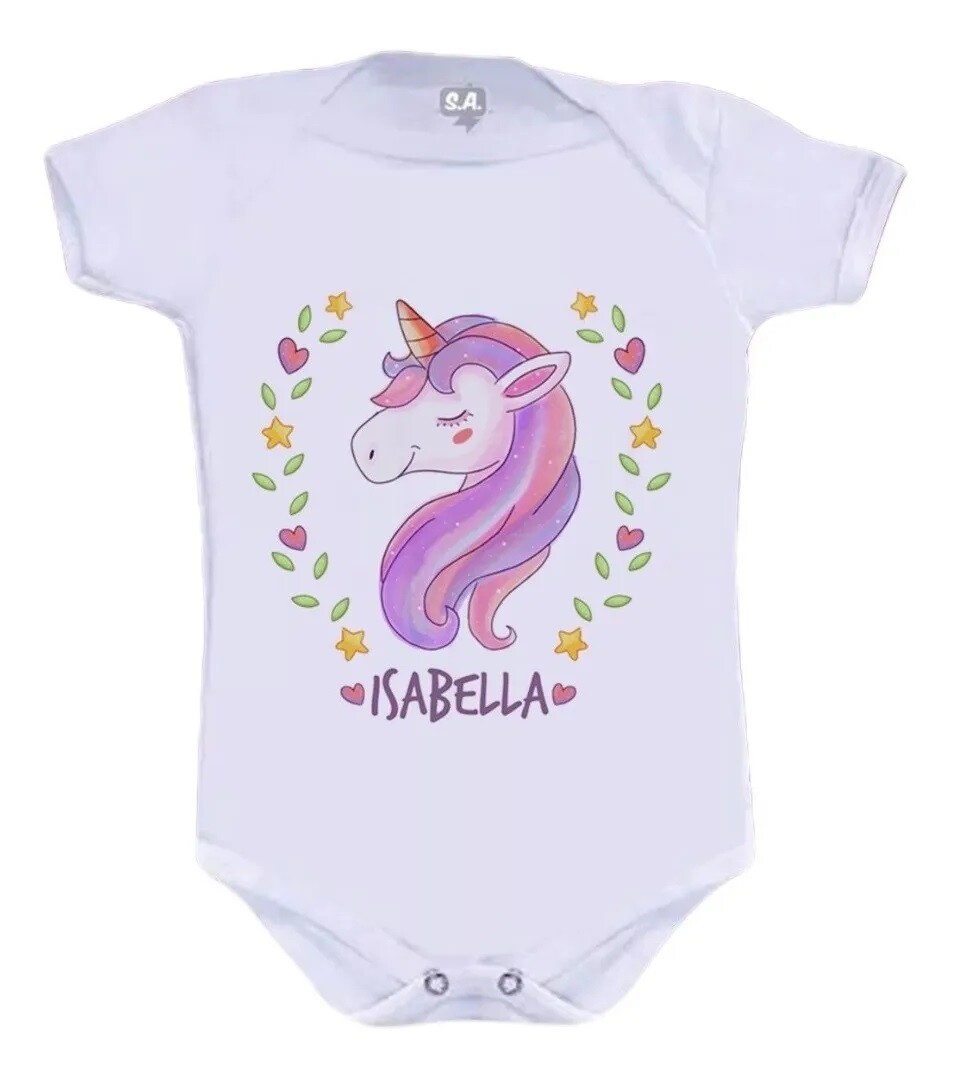 Body Baby Branca Personalizado Unicórnio Elegante (com Nome)