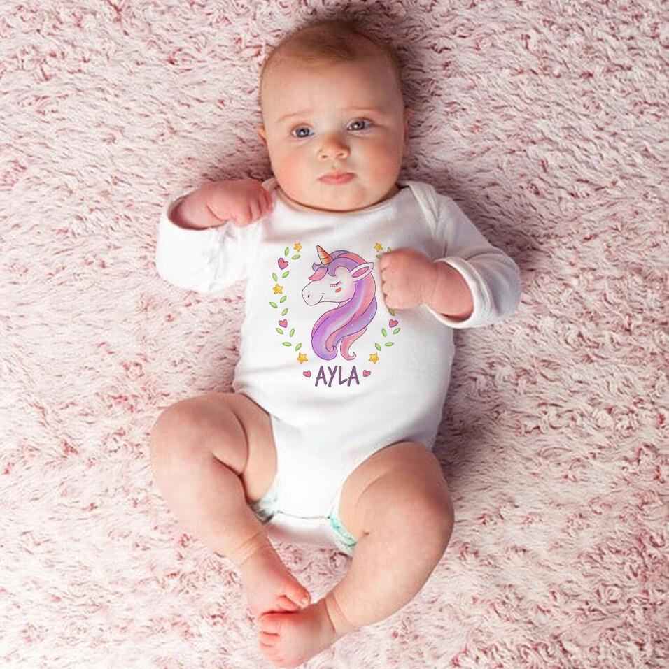 Body Baby Branca Personalizado Unicórnio Elegante (com Nome)