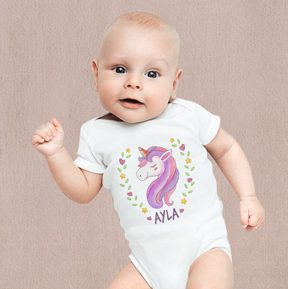 Body Baby Branca Personalizado Unicórnio Elegante (com Nome)