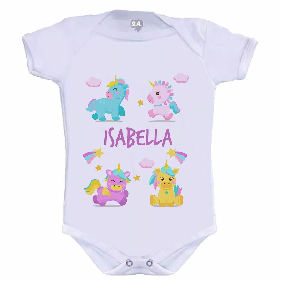 Body Baby Branco Personalizado - 4 Unicórnio (com Nome)