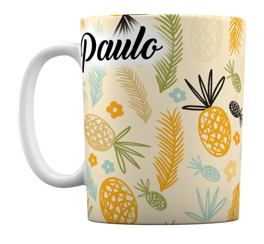 Caneca Branca Personalizado Fruta Abacaxi