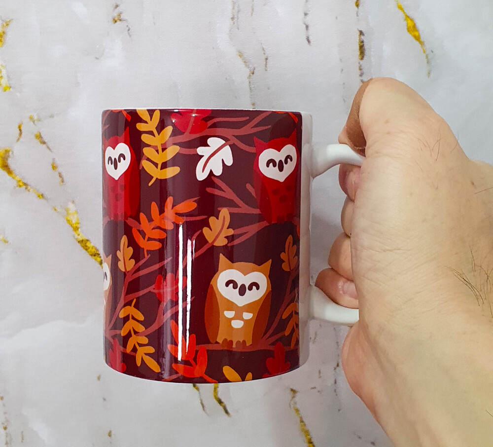 Caneca Branca Personalizado Coruja na Árvore