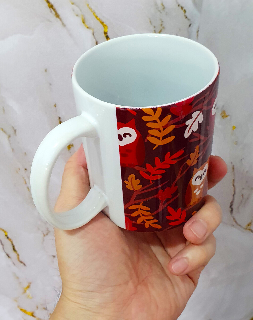 Caneca Branca Personalizado Coruja na Árvore
