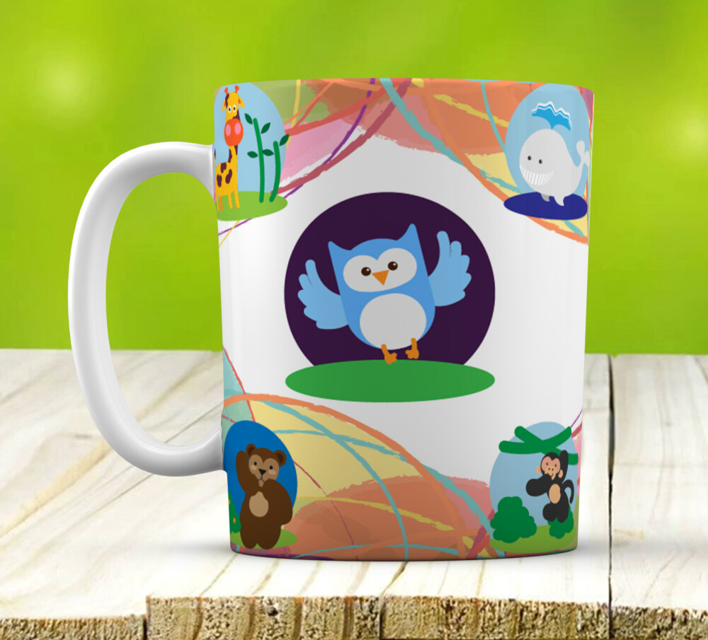 Caneca Branca Personalizada Ave de Rapina Coruja Feliz