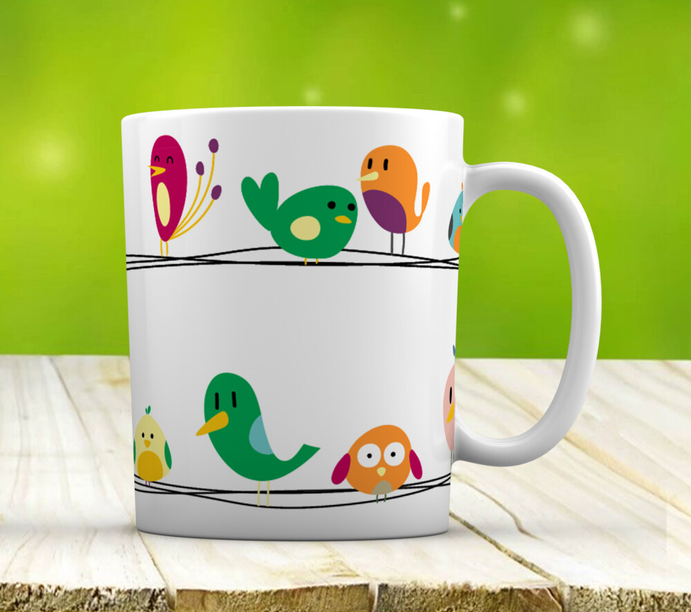 Caneca Branca Personalizado Corujas no Fio Elétrico