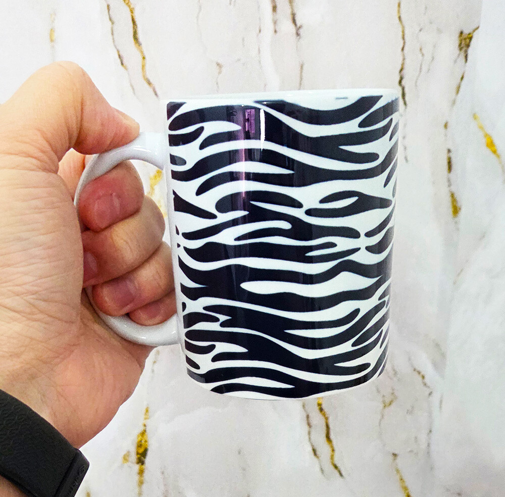 Caneca Branca Porcelana Personalizada Pele Zebra