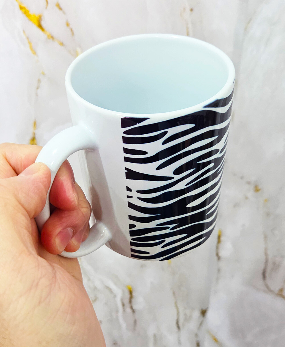 Caneca Branca Porcelana Personalizada Pele Zebra