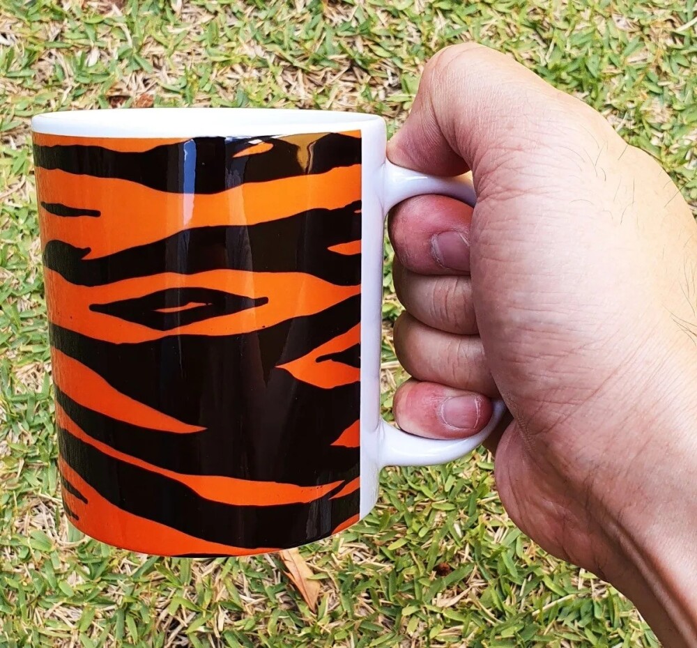 Caneca Branca Porcelana Personalizado Pele Decorativo Tigre