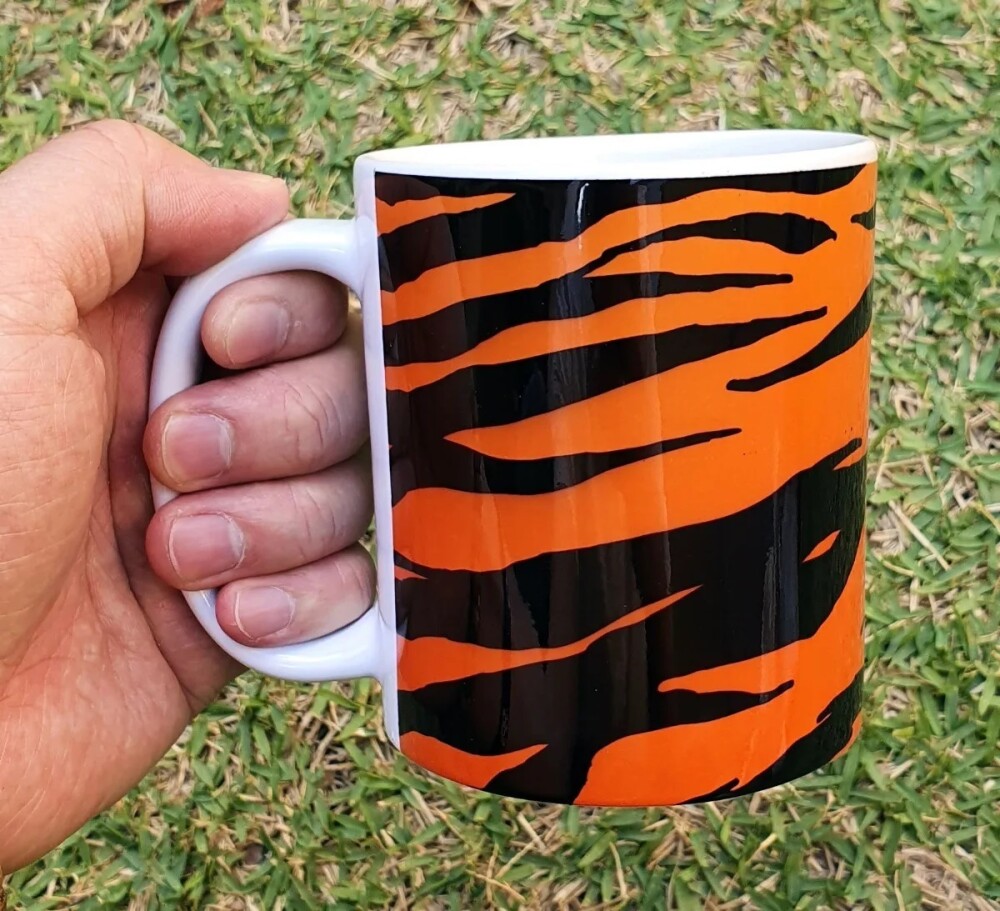 Caneca Branca Porcelana Personalizado Pele Decorativo Tigre