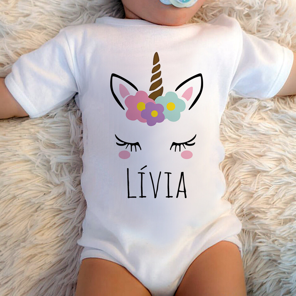 Body Baby Branco Personalizado de Unicórnio (com Nome)
