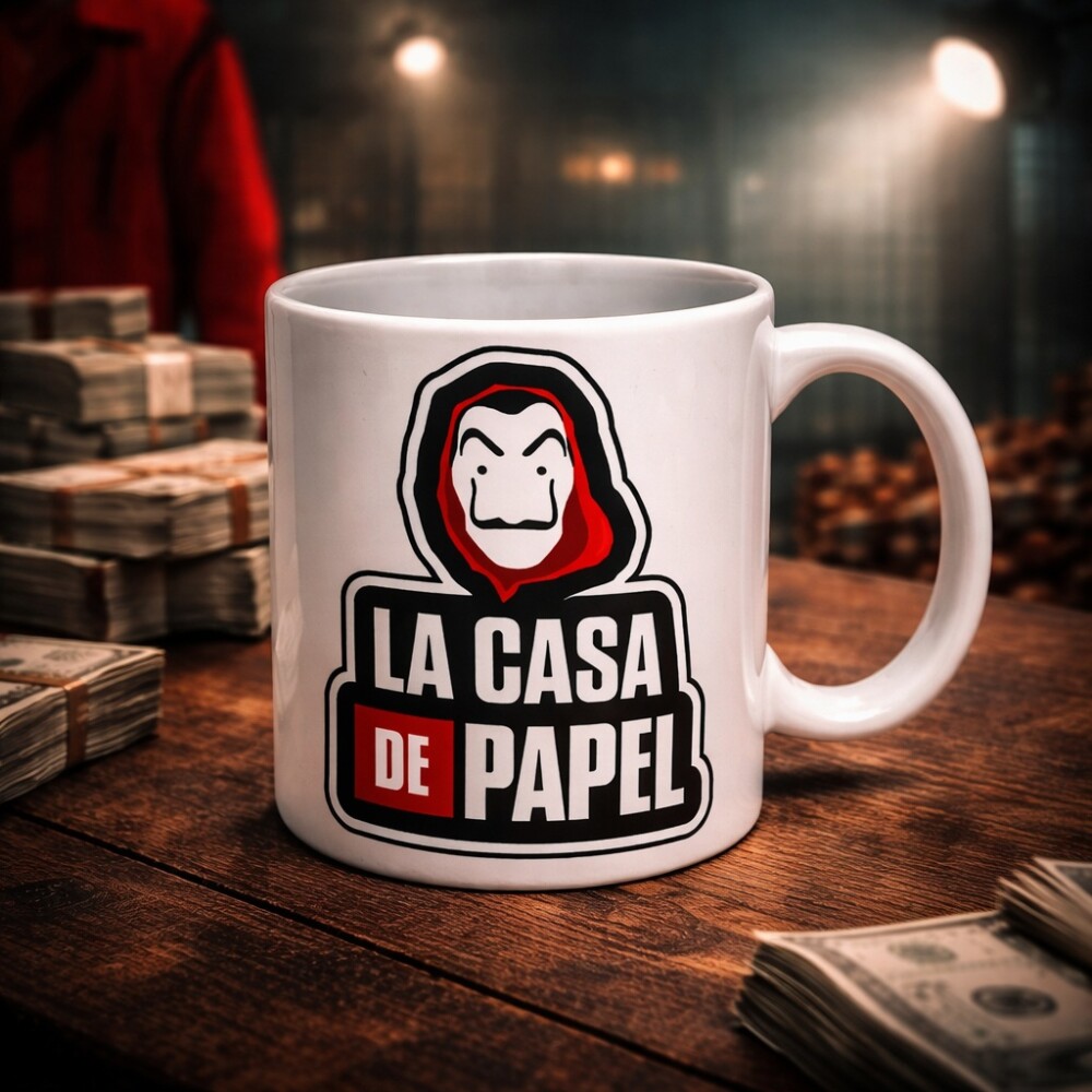 Caneca Branca Cerâmica Personalizada La Casa de Papel