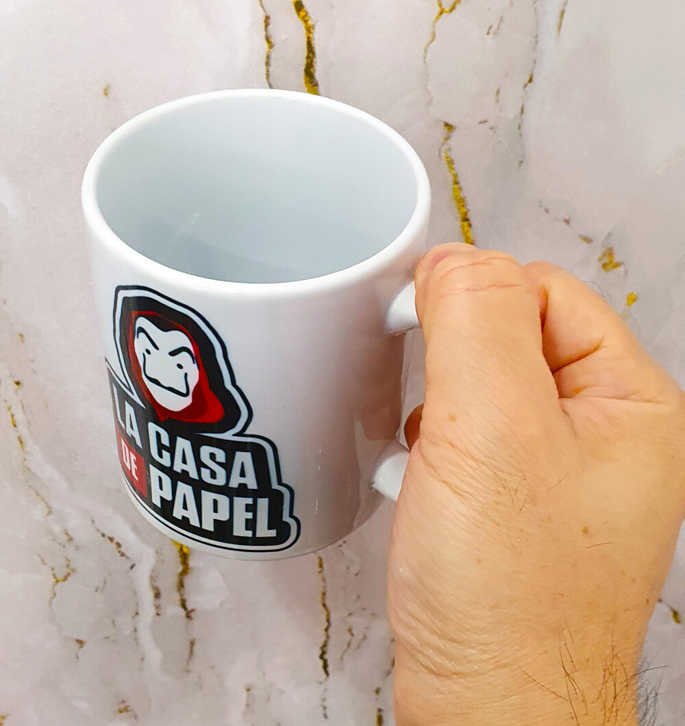 Caneca Branca Cerâmica Personalizada La Casa de Papel