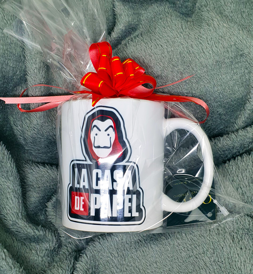 Caneca Branca Cerâmica Personalizada La Casa de Papel