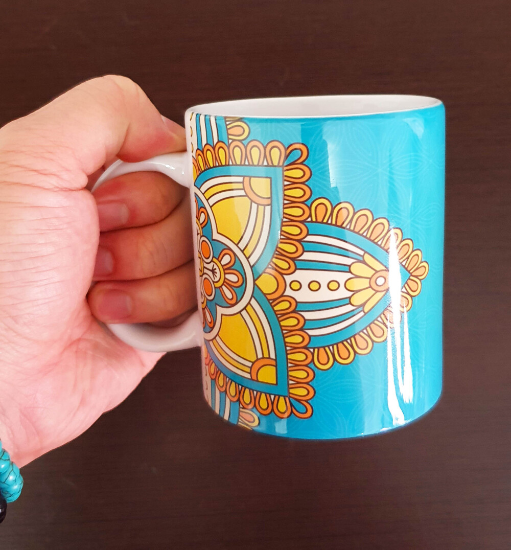 Caneca Branca Personalizada Mandala Verde Água