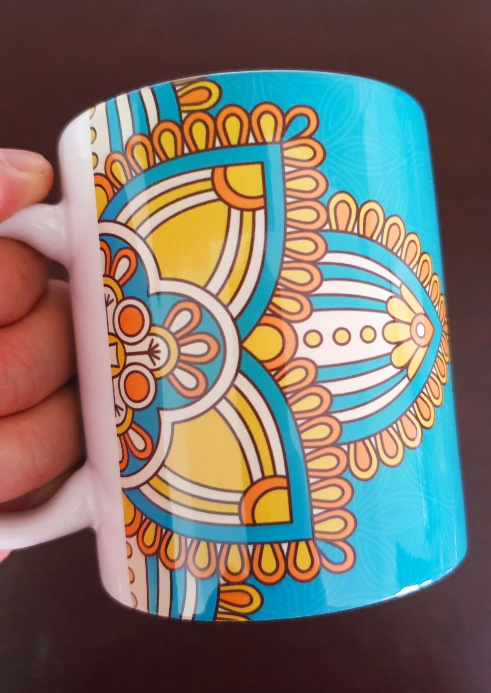 Caneca Branca Personalizada Mandala Verde Água