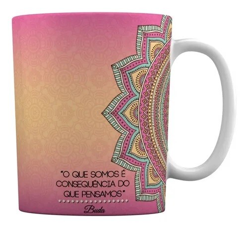 Caneca Branca Personalizada Mandala Rosa