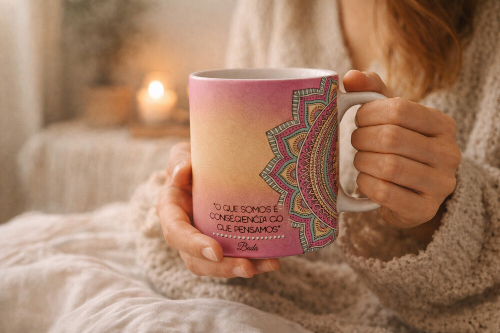 Caneca Branca Personalizada Mandala Rosa