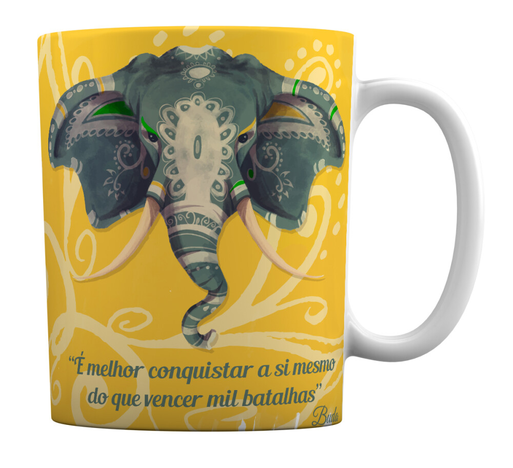 Caneca Branca Personalizada Mandala Elefante