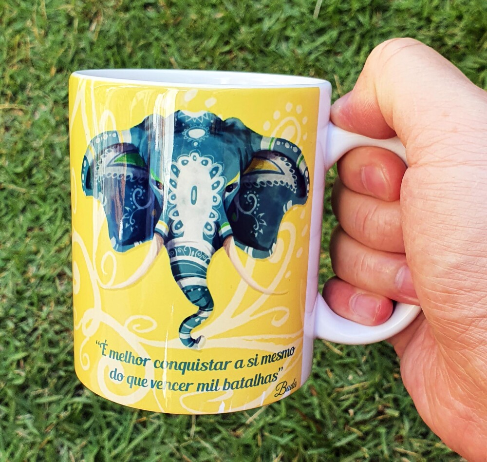 Caneca Branca Personalizada Mandala Elefante