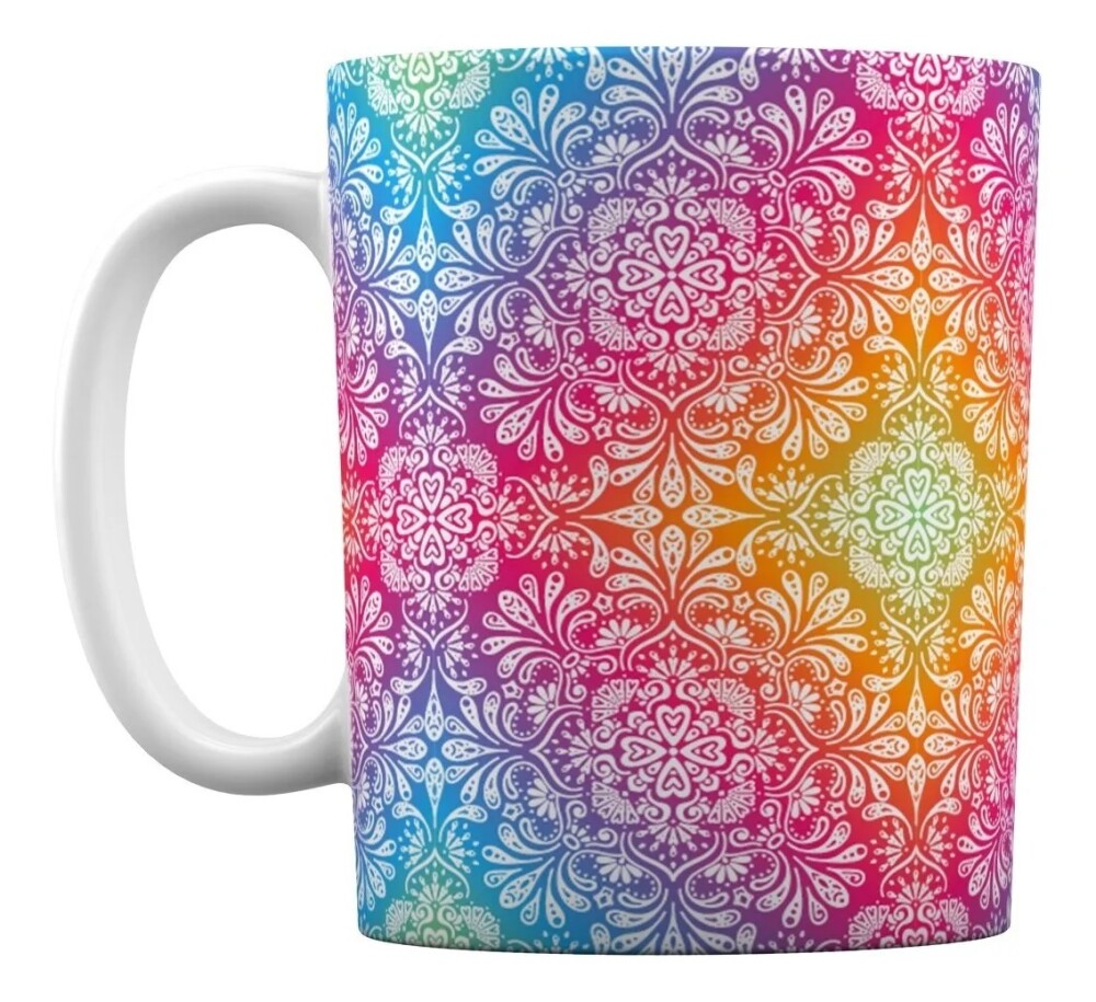 Caneca Branca Personalizada Mandala Psicodélico