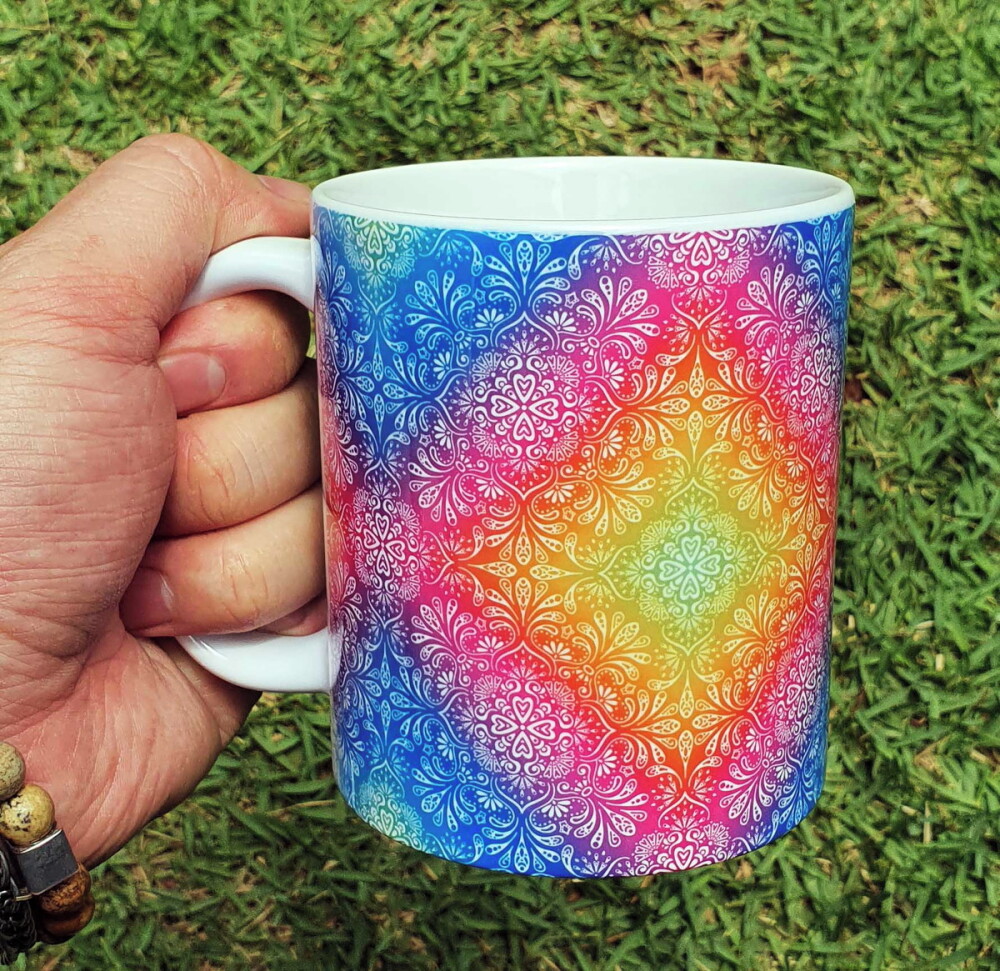Caneca Branca Personalizada Mandala Psicodélico