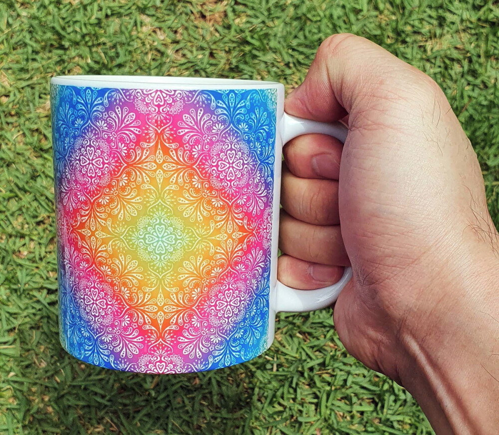 Caneca Branca Personalizada Mandala Psicodélico
