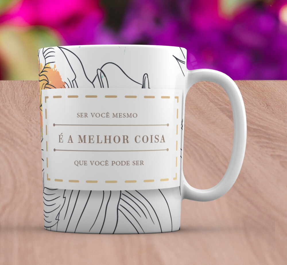 Caneca Branca Personalizado Flor Branca