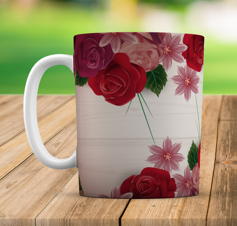 Caneca Branca Personalizado Floral Rosa