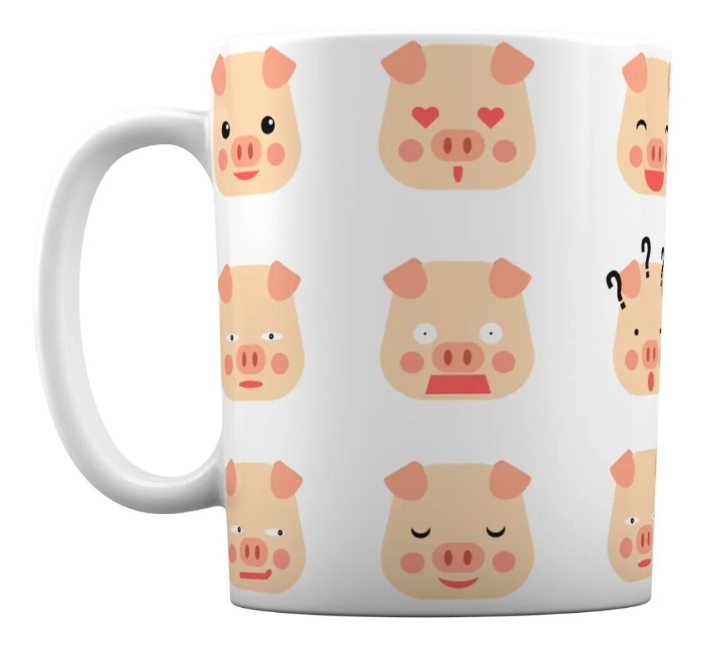 Caneca Branca Personalizado Emoji Porquinho