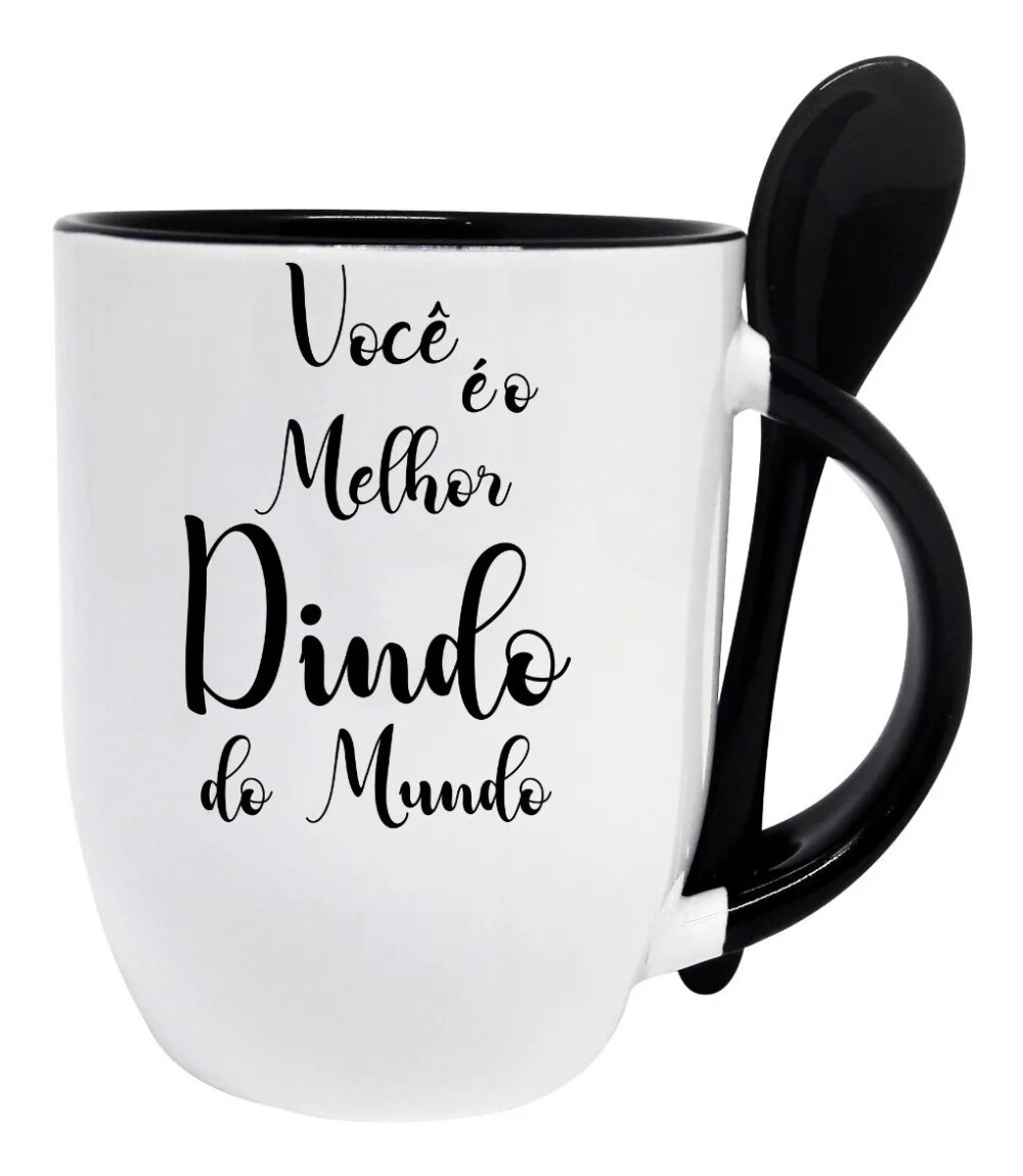 Caneca Preta com Colher Personalizada Melhor Dindo do Mundo