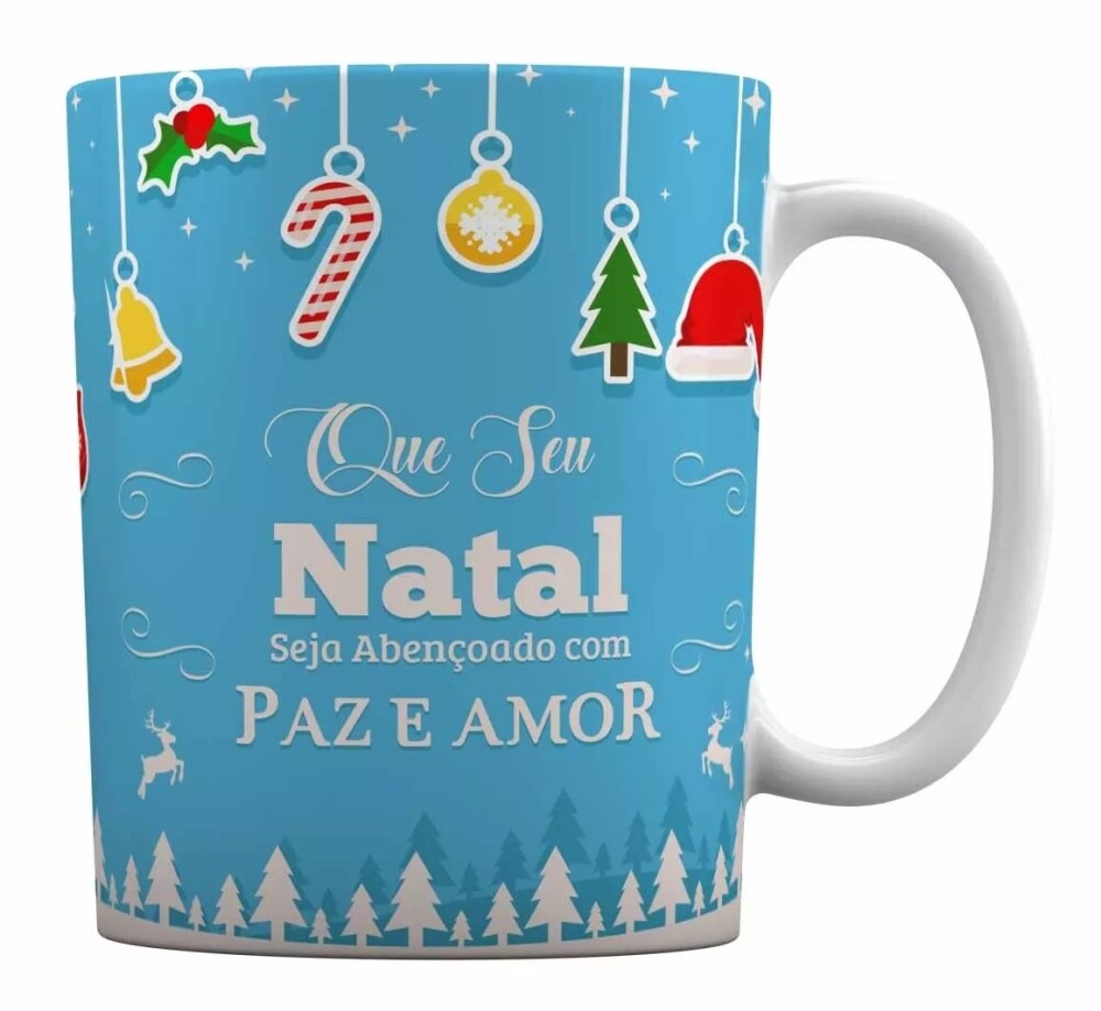 Caneca Branca Personalizado Feliz Natal - Paz e Amor
