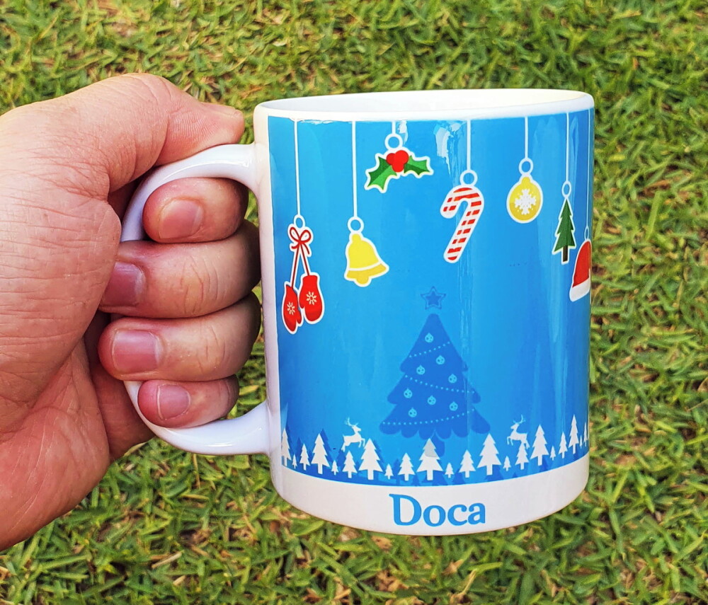 Caneca Branca Personalizado Feliz Natal - Paz e Amor