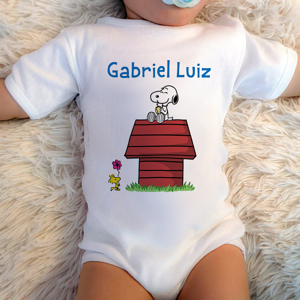 Body Baby Branco Personalizado - Snoopy Passarinho Woodstock