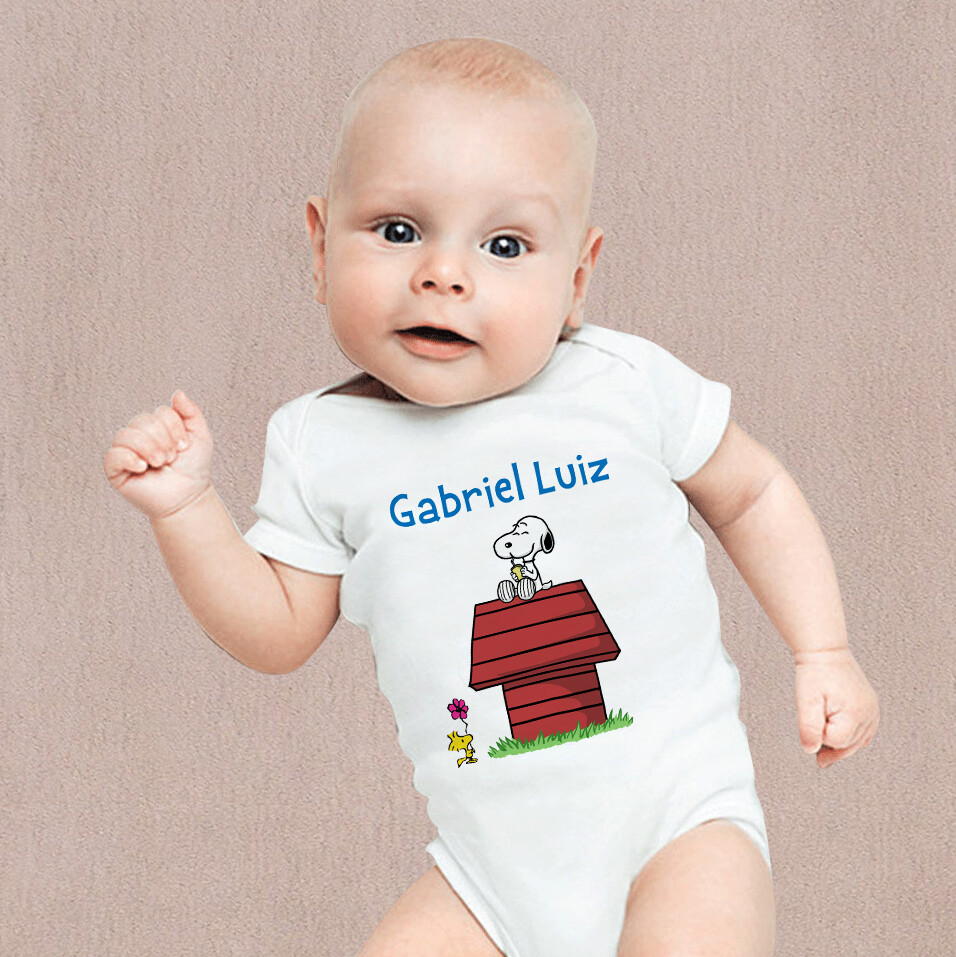 Body Baby Branco Personalizado - Snoopy Passarinho Woodstock